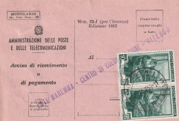 AVVISO RICEVIMENTO 1953 2X10 TIMBRO VITERBO (XT3677 - 1946-60: Marcophilia