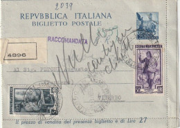 INTERO BIGLIETTO POSTALE 1953 L.25+5+50 TIMBRO VITERBO (XT3539 - Interi Postali