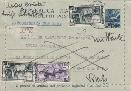 INTERO BIGLIETTO POSTALE 1952 L.20+2X5+50 TIMBRO VITERBO (XT3535 - Postwaardestukken