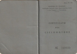 CERTIFICATO PER CICLOMOTORE 1962 CON MDB (XT3779 - Italie