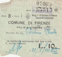 RICEVUTA CONTRAVVENZIONE COMUNE FIRENZE 1925 (XT3770 - Italië