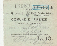 RICEVUTA CONTRAVVENZIONE COMUNE FIRENZE 1925 (XT3769 - Italië