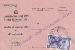 AVVISO RICEVIMENTO 1952 20 TIMBRO VITERBO (XT3749 - 1946-60: Marcofilie