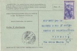 AVVISO RICEVIMENTO 1952 20 TIMBRO VITERBO (XT3743 - 1946-60: Marcophilie