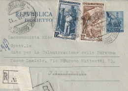 INTERO BIGLIETTO POSTALE 1953 L.25+40+15 RACCOMANDATO TIMBRO VITERBO (XT3740 - Entero Postal