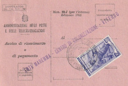 AVVISO RICEVIMENTO 1952 20 TIMBRO VITERBO (XT3742 - 1946-60: Poststempel