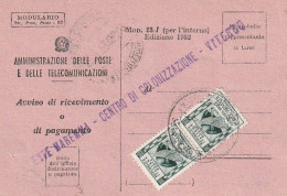 AVVISO RICEVIMENTO 1952 20 TIMBRO VITERBO (XT3739 - 1946-60: Marcofilie