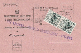 AVVISO RICEVIMENTO 1952 2X10 FFAA TIMBRO VITERBO (XT3732 - 1946-60: Marcophilia