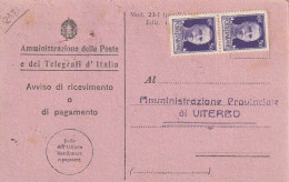 AVVISO RICEVIMENTO 2X50 VITERBO NUOVO (XT3712 - Storia Postale