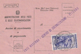 AVVISO RICEVIMENTO 1952 20 TIMBRO VITERBO (XT3710 - 1946-60: Poststempel