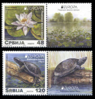 Serbia 2024. EUROPA, Underwater Fauna And Flora, Water Lily, Turtle, Stamp + Vignette, MNH - Tartarughe