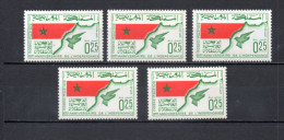 MAROC N°  498  CINQ EXEMPLAIRES  NEUF SANS CHARNIERE  COTE 3.50€    DRAPEAUX OISEAUX ANIMAUX INDEPENDANCE - Marokko (1956-...)