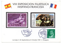 Tarjeta  Con Matasellos Commemorativo De  Exposicion Filatelica  Hispano-francesa De  1981 - Brieven En Documenten