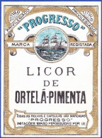 Old Liquor Label, Portugal - Licor De Ortelã-Pimenta. PROGRESSO - Alcoli E Liquori