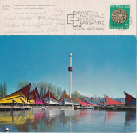 AK  "Lausanne Exposition Nationale - Port/Tour Spiral"  (Werbeflagge)      1964 - Cartas & Documentos