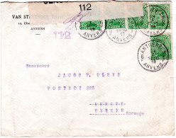 Belgien 1918, 5x5 C. Auf Firmen Zensur Brief V. Antwerpen N. Norwegen - Other & Unclassified