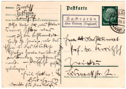 DR 1935, Landpost Stpl. SACHSGRÜN über Oelsnitz Auf 6 Pf. Ganzsache  - Lettres & Documents