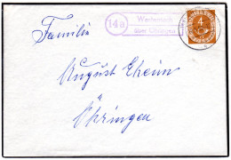 BRD 1953, Landpoststempel 14a WESTERNACH über Öhringen Auf Trauer Brief M. 4 Pf. - Storia Postale