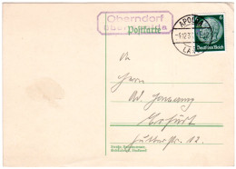 DR 1935, Landpost Stpl. OBERNDORF über Apolda Auf Karte M. 6 Pfg.  - Storia Postale