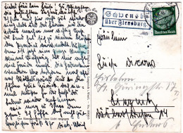 DR 1938, Landpost Stpl. SCHWENSBY über Flensburg Auf Karte M. 6 Pfg.  - Cartas & Documentos