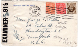 GB 1943, 1+2d+1 Sh.auf Luftpost Zensur Brief V. Glasgow N. USA - Sonstige & Ohne Zuordnung