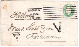 GB 1905, V + SUBN 3 Marks On 1/2d Stationery Envelope From London To NL - Other & Unclassified