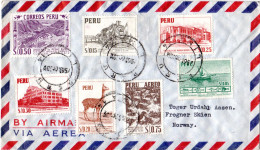 Peru 1954, 7 Marken Auf Attraktivem Luftpost Brief V. Lima N. Norwegen - Perú