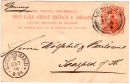 GB 1896, Large LONDON Double Circle With Arc On 1d Stationery To Germany - Other & Unclassified