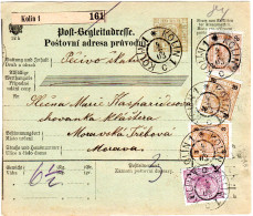 Österreich 1903, 4-farbige Buntfrankatur U. Rs. Porto Auf Paketkarte V. KOLIN  - Covers & Documents