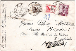 Spanien 1943, 5+10+25 C. Auf Brief M. R1 "A Su Procedencia" V. IBIZA N. Madrid - Storia Postale