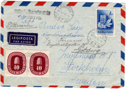 Ungarn 1948, Paar 40 F.+1 Ft. Auf Luftpost Brief V. Budapest N. Schweden. - Lettres & Documents