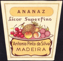 Old Liquor Label, Portugal - ANANAZ. Licor Superfino. Funchal, Madeira Island - Alcohols & Spirits