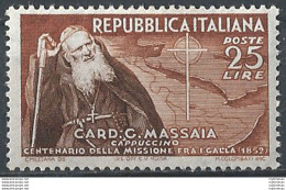 1952 Italia Cardinale Massaia MNH Sass N. 702 - 1946-60: Nuovi