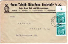 DR 1941, Paar 6 Pf. Auf Firmen Reklame Brief V. Bilin  M. Abb. Taschenuhr - Covers & Documents