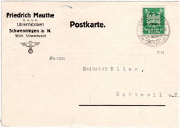 DR 1926, 5 Pf. M. Perfin Auf Firmenkarte V. Schwenningen A.N. N. Rottweil. - Lettres & Documents