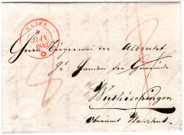 Schweiz 1842, Roter K2 Basel Klar Auf Porto Brief N. Wutöschingen In Baden - Brieven En Documenten