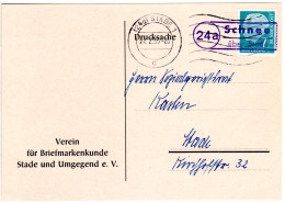 BRD 1955, Landpost Stpl. 24a SCHNEE über Stade Als Entwerter Auf Karte M. 7 Pf.  - Lettres & Documents