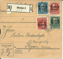 Bayern 1919, 4 Werte Volksstaat Auf Paketkarte V. München 6 N. Regen. - Cartas & Documentos