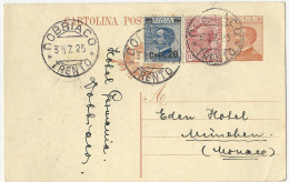 Italien 1925, DOBBIACO TRENTO, Ganzsache M. Zusatzfrankatur N. München - Ohne Zuordnung