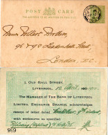 GB 1910, 1/2d Ganzsache V. LIVERPOOL Rücks. Bank Zudruck  - Altri & Non Classificati