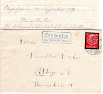 DR 1934, Landpoststempel OLNHAUSEN über Möckmühl Auf Brief M. 12 Pf.  - Covers & Documents