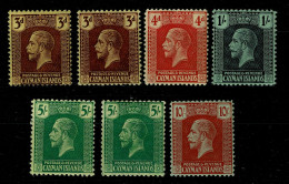 Ref 1649 - KGV Cayman Islands 1921-1926 - 7 Mint Stamps SG 60-67 Inc Shades & Paper Variety - Cayman (Isole)