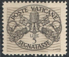 Vatican 1945, Postage Due 5 L Greyish Paper With Wide Pale Green Lines 1 Value Mi P12-y II  MNH - Portomarken