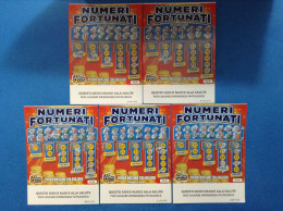 5 Biglietti Lotteria Gratta E Vinci Numeri Fortunati Lotto 3049 Sigla FF LL PP RR UU Variante FSC Cartone .... - Billets De Loterie