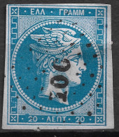 GREECE 1862-67 Large Hermes Head Consecutive Athens Prints 20 L Blue To Greenish Blue Vl. 32 / H 19 B Position 140 - Used Stamps