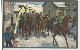 Armée Suisse, Kavallerie Im Bündnerdorf, Litho, Illustrateur E.Hodel (486) - Oorlog 1914-18