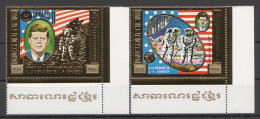 B1528 Gold Khmere Space Kennedy Apollo 11 Apollo 17 Michel 240 Euro !!! 2St Mnh - Other & Unclassified