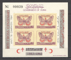 B1526 Imperf Overprint 1964 Dubai Butterflies Tuberculosis Bl Mnh  - Mariposas