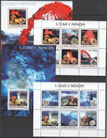 O0145 2003 S. Tome & Principe Minerals Volcanoes #1981-94 Michel 44 Euro 2+2 Mnh - Minéraux