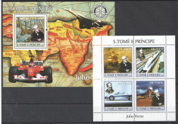 O0140 2004 Sao Tome & Principe Julio Verne Ships Cars Aviation Formula 1 1+1 Mnh - Ships